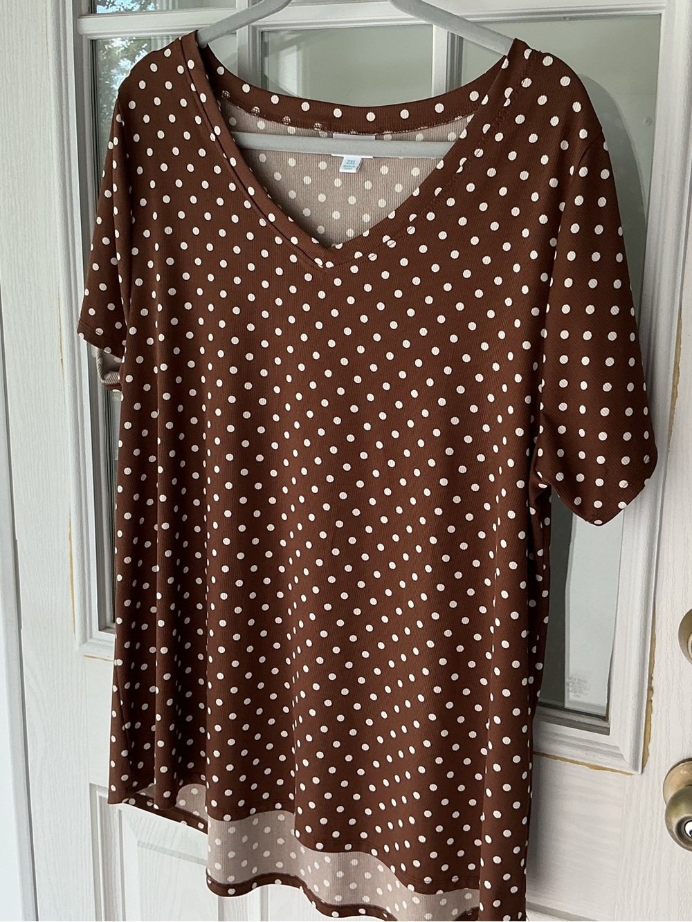 LuLaRoe Brown and White Polka Dot V-Neck Tunic